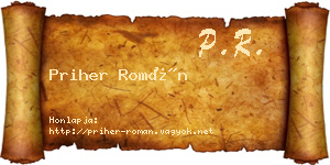 Priher Román névjegykártya